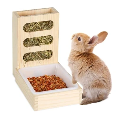 Afbeelding van Relaxdays konijnen hooiruif met uitneembare voerbak houten voerruif cavia staand