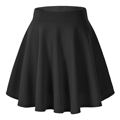 Afbeelding van Urban GoCo Retro damesrok, basic plooirok, skater, meisjes, elastische korte midi rok, zwart.