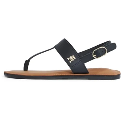 Afbeelding van TOMMY HILFIGER Leren teenslipper, platte sandalen voor dames, Zwart, 40 EU