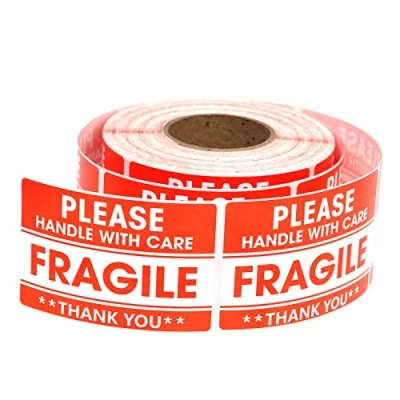 Afbeelding van 500 stuks breekbare stickers, 5,1 x 7,6 cm, rood, breekbaar waarschuwingslabel voor verpakking, sterke lijm, zorgvuldig handvat