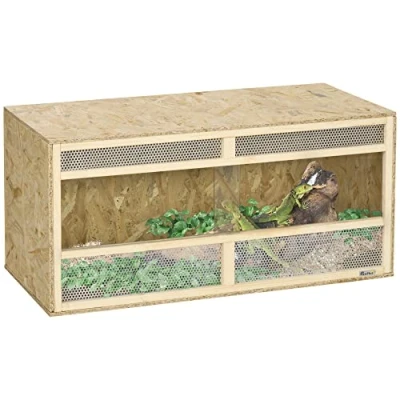 Afbeelding van PawHut OSB houten terrarium voor reptielen met glazen schuifdeur, 100 x 47 cm