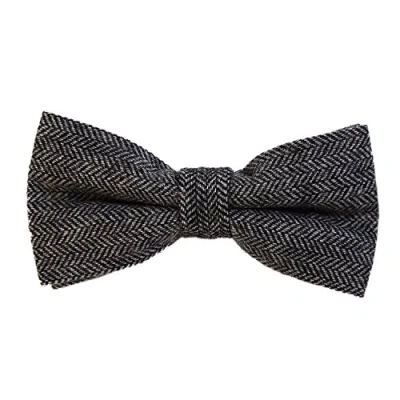Afbeelding van DonDon Tweed look vlinderdas voor heren, katoen, 12 x 6 cm, met reeds geknoopte en verstelbare haak, Grijs zwart, visgraatpatroon, eenheidsmaat, zwart visgraatpatroon