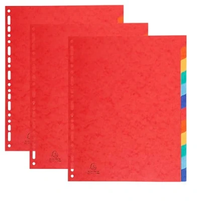Afbeelding van Exacompta Réf. 2412SE Pack de 3 jeux d&#039;intercalaires en véritable carte lustrée souple 225g/m2 FSC® avec 12 onglets neutres Format à classer A4 maxi Dim 24,5 x 29,7 cm couleurs assorties