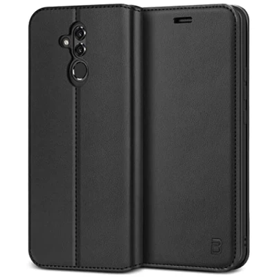 Afbeelding van BEZ® beschermhoes voor Huawei Mate 20 Lite, van hoogwaardig leer, flip case, met creditcardvakken, magneetsluiting, zwart