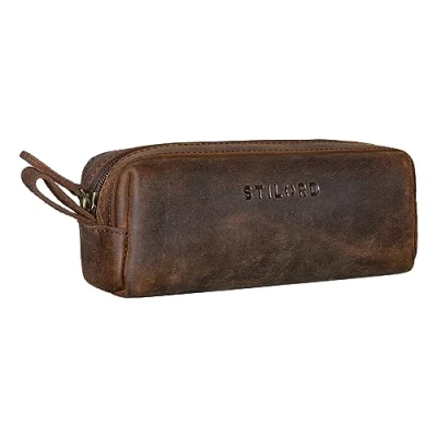 Afbeelding van STILORD &#039;Linus&#039; lederen pennenetui vintage etui pennen pennenhouder school mannen en vrouwen, Zamora Bruin, Classic