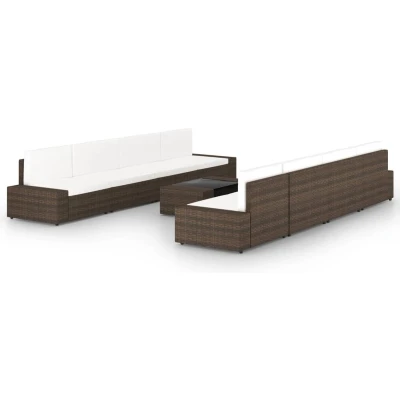Afbeelding van 9 delige Loungeset met kussens poly rattan bruin