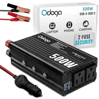 Afbeelding van Odoga 12 V 220 auto omvormer, 500 W adapter voor autostekker naar sigarettenaansteker, transformator en camper met USB A C 3 poorten