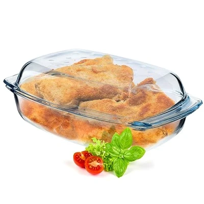 Afbeelding van KADAX glazen braadpan met hittebestendig deksel, vuurvaste container voor lasagne, groentestoofpot, het braden in de oven (rechthoekig 4,1 l)