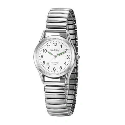 Afbeelding van JewelryWe Paar analoge kwartshorloges voor partners Elastische Armband van metaal Ultradun horloge met lichtgevende wijzers Cadeau dames en heren Zilver, Zilver Dameshorloge,