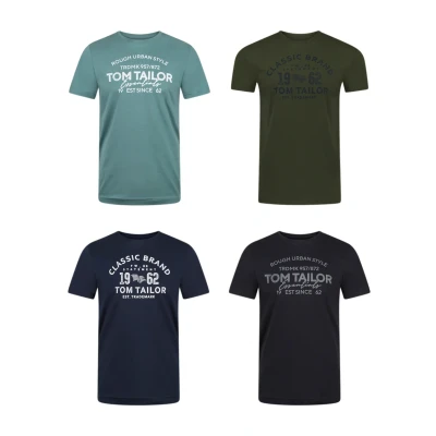 Afbeelding van Tom Tailor Heren T Shirt O Neck 4 Pack regular fit Veelkleurig L Ronde Hals Volwassenen Opdruk Print Shirts