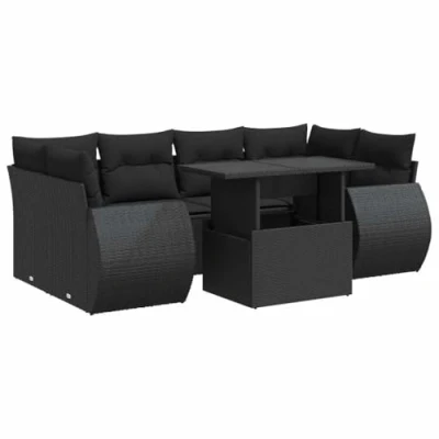 Afbeelding van vidaXL 7 delige Loungeset met kussens poly rattan zwart