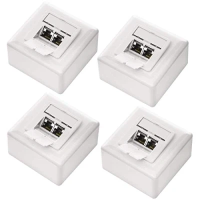 Afbeelding van deleyCON 4x CAT6a Universele Netwerkdoos 2x RJ45 Poort Afgeschermd Opbouw of Inbouw 10 Gigabit Ethernet Netwerk EIA/TIA 568A&amp;B Wit