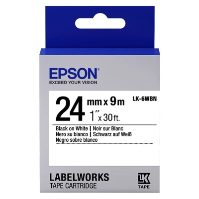 Image de Epson LabelWorks LK 6WBN Noir sur blanc Rouleau (2,4 cm x 9 m) 1 cassette(s) bande d&#039;étiquettes pour LW 1000, 600, 700, 900, Z5000, Z5010, Z700, Z710, Z900