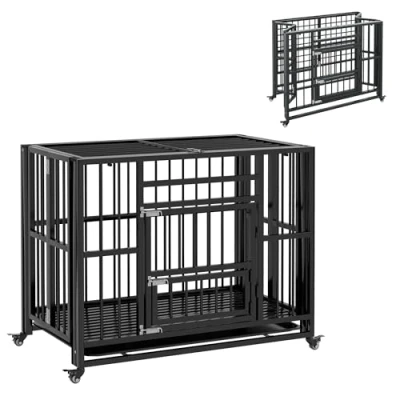 Afbeelding van PawHut Hundekäfig mit Auffangschale und Rollen D02 165V00