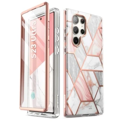 Afbeelding van Cosmo 360 hoesje met screenprotector Geschikt Voor Samsung S23 Ultra Marmer