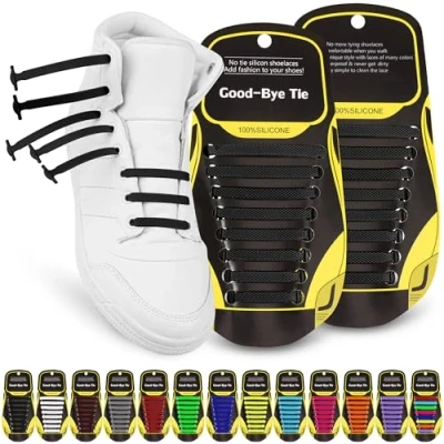Afbeelding van SULPO Elastische siliconen veters, zonder knopen, vervanging van veters rubberen voor alle schoenen, kinderen en volwassenen, zwart.