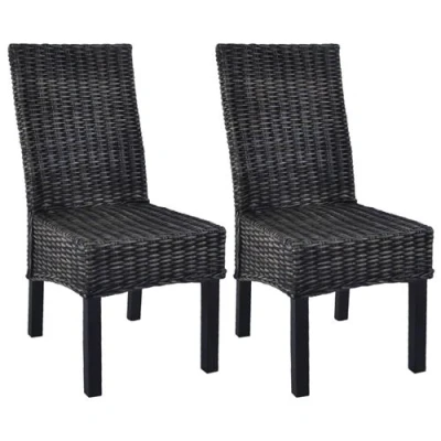 Afbeelding van vidaXL Eetkamerstoelen 2 st kubu rattan en mangohout zwart
