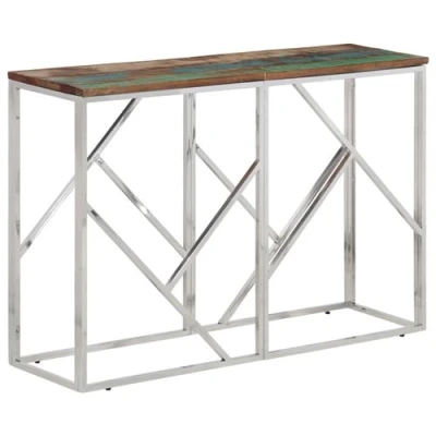Afbeelding van Wandtafel roestvrij staal en massief gerecycled hout zilver