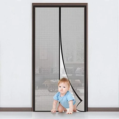 Afbeelding van MYCARBON Magnetisch Vliegengordijn Binnendeur 70x200cm Magnetische Sluiting Ultra Fijnmazig Toegangsdeur Gordijn Niet Boren Installatie met Plakband, Zwart