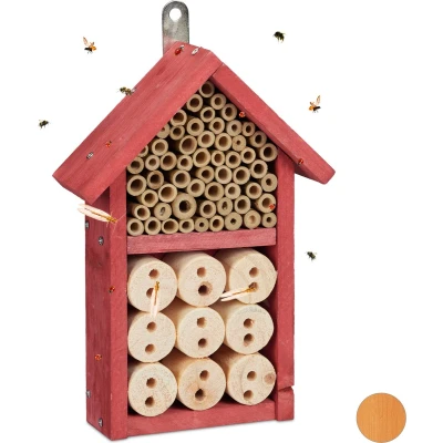 Afbeelding van Relaxdays insectenhotel bouwpakket DIY insectenhuis bijenhotel nestkast hangend rood