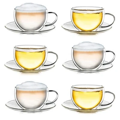 Afbeelding van Creano Set van 6 dubbelwandige theekopjes met schotel 250 ml