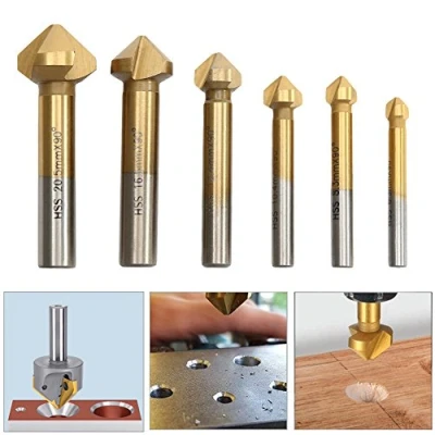 Afbeelding van HSS Conische verzonken afschuiningsboor 6 stuks 90 titanium walnootbekleding Ø 6,3 20,5 mm schroefgereedschap geschikt voor doe het zelf hout metaal pvc