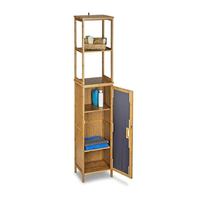 Afbeelding van Relaxdays badkamerkast bamboe badkamer rek muurbevestiging 6 planken 170cm bruin