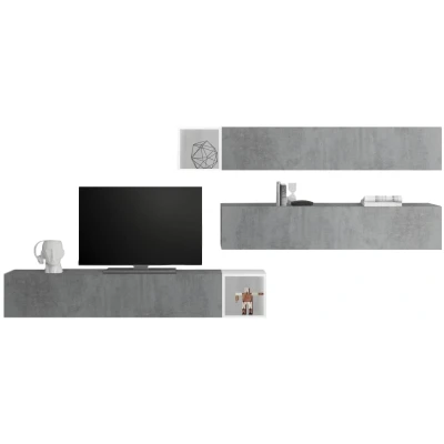 Afbeelding van TV wandmeubel Balvin in hoogglans wit met grijs beton