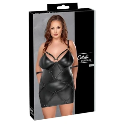 Afbeelding van Boeiende Curvy Wetlook Mini Jurk Maat 2XL