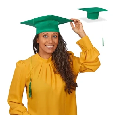Afbeelding van Relaxdays afstudeerhoed met kwastje set van 2 diploma uitreiking eindexamen bachelor &amp; master geslaagdhoed groen