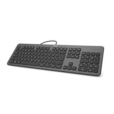 Afbeelding van Hama USB toetsenbord met &quot;KC 700&quot; kabel (slank pc toetsenbord, platte toetsen, stil schaartoetsen, Duits QWERTZ A, 180 cm extra lange kabel) antraciet/zwart