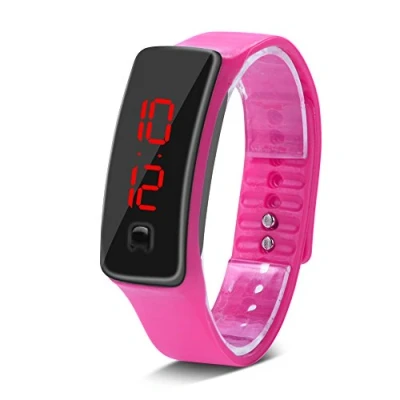Afbeelding van Sonew Sport Horloges, LED Siliconen Polshorloge tijd Kalender Digitale Armband voor Vrouwen Mannen Sweatproof Lange Standby Lichtgewicht, Roze, Riem