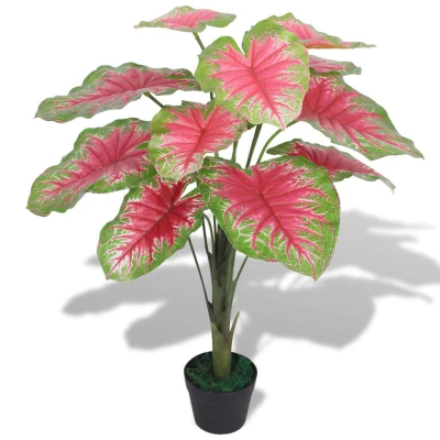 Afbeelding van Kunstplant caladium met pot 85 cm groen en rood