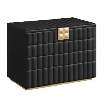 Afbeelding van SONGMICS HOME ANAH Collection Stapelbare sieradendoos met spiegel, 4 niveaus voor het opbergen van sieraden, PU naden, sieradendienbladen, 17 x 28 20,5 cm, Kerstmis, inktzwart JBC181B01
