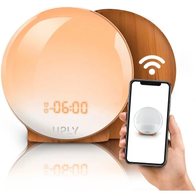 Afbeelding van UPLY Wake Up Light Smart Clock met USB Oplaadpunt Lichtwekker Wekker Radio 4 Alarmen WiFi Google Home Amazon Alexa