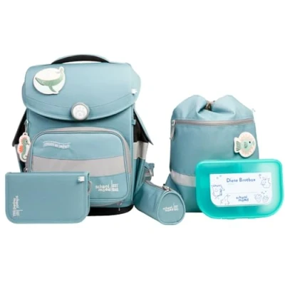 Afbeelding van School Mood Timeless Dolphin Ocean Collection Schooltas, 6 stuks, petrol, Benzine.