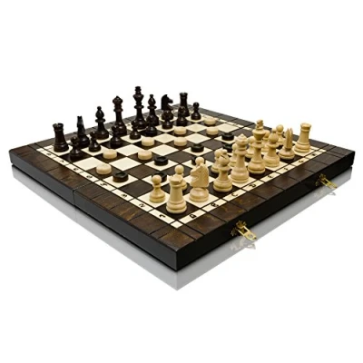 Afbeelding van Master of Chess Schaakspel en dammen 3 in 1 XL hout 40 cm Draagbaar handgemaakt schaakbord voor volwassenen kinderen Toernooi schaakfiguren nr. 4