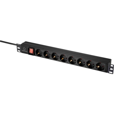 Afbeelding van Renkforce RF 4604248 19 inch Stekkerdoos voor patchkast 1 HE Geaarde contactdoos Met schakelaar Zwart