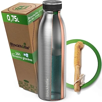 Afbeelding van Blockhütte Sport drinkfles roestvrij staal geïsoleerd I 750ml met fles borstel Thermosfles kooldioxide geschikt Lekvrije thermos waterfles BPA vrij