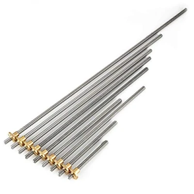 Afbeelding van T8 schroefstang, 8 mm roestvrijstalen trapeziumvormige schroefdraadkop en moer van messing voor 3D printers (100 mm)