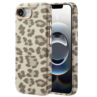 Afbeelding van Selencia Hoesje geschikt voor iPhone 16e Sabi Backcover panterprint MagSafe Soft Ivory