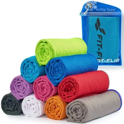 Afbeelding van Cooling towel voor sport &amp; fitness microvezel handdoek/koeldoek als verkoelende handdoek het trekking, reizen yoga Airflip Kleur: Blauw donkerblauwe rand 100cm x 30cm