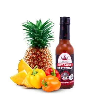 Afbeelding van Poppamies Caribbean Hot Fruity Chili Saus, glutenvrij, lactosevrij, veganistisch, scherp: 5/10 150 ml