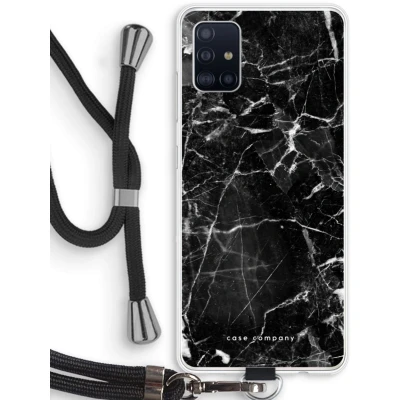 Afbeelding van Case Company® hoesje met Koord geschikt voor Samsung Galaxy A51 4G Zwart Marmer Telefoonhoesje Bescherming aan alle Kanten en Over de Schermrand