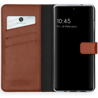 Afbeelding van Selencia Hoesje Geschikt voor Samsung Galaxy S20 FE Met Pasjeshouder Echt Lederen Bookcase Lichtbruin