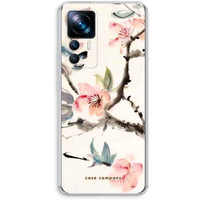 Afbeelding van Case Company® hoesje geschikt voor Xiaomi 12T Japanse bloemen Soft Cover Telefoonhoesje Bescherming aan alle Kanten en Schermrand