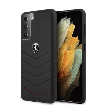 Afbeelding van Samsung Galaxy S21 Backcase hoesje Ferrari Effen Zwart Leer