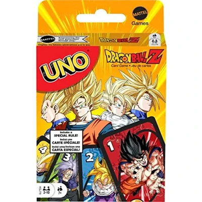 Afbeelding van Mattel Games UNO Dragon Ball Z Familie Nachtkaartspel met afbeeldingen over het thema van de tv serie en speciale regels voor 2 tot 10 spelers