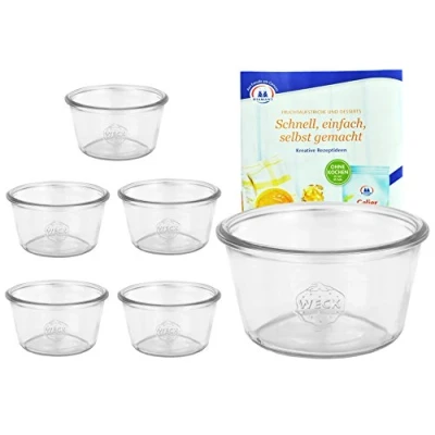 Afbeelding van Set van 6 Weck potten 370 ml met geleer magie receptenboekje Diamantzucker