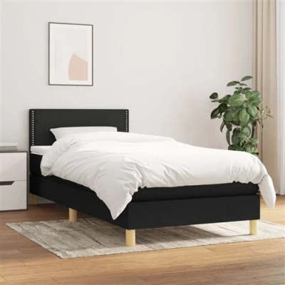 Image de vidaXL Sommier à lattes de lit et matelas Noir 80x200 cm Tissu